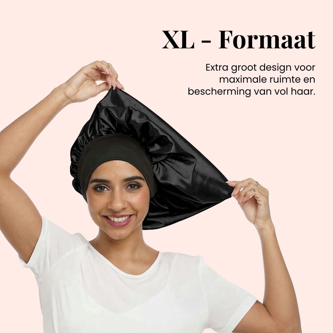 Satijnen slaapmuts met mat zwarte kleur en zijdezacht polyester gevoel