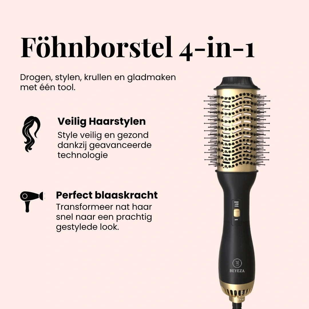 4-in-1 föhnborstel droogt, borstelt en styled in één handeling.