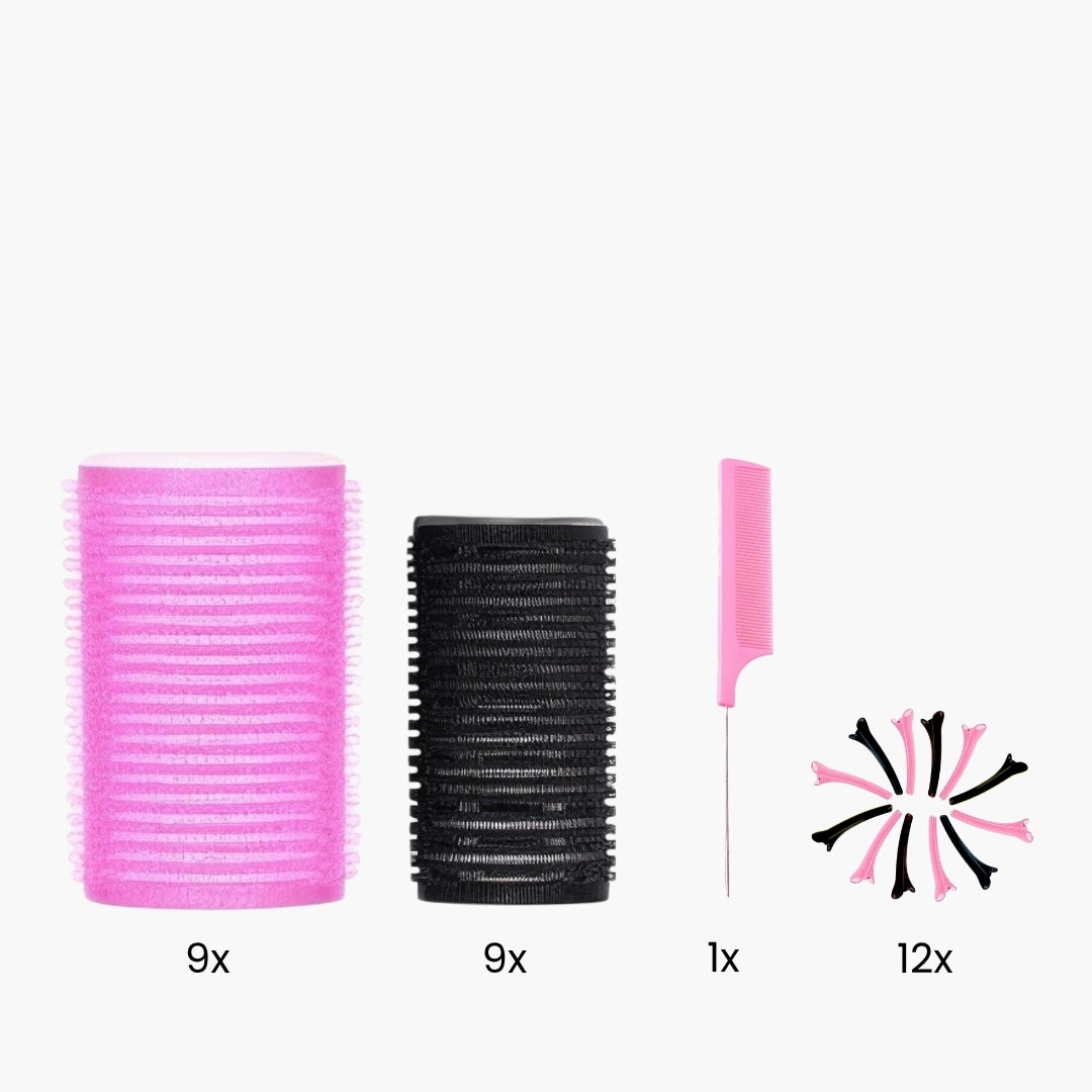 Haarstyling set met haarnet die krullen stevig op hun plaats houdt.