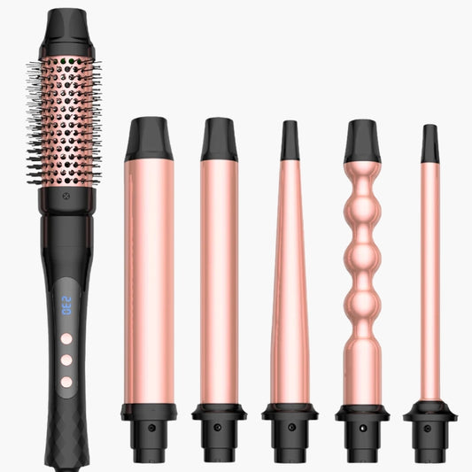 Beyeza krultang set met zes opzetstukken voor verschillende krulstijlen.