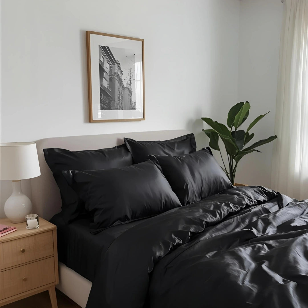 Beyeza zwarte satijnen kussensloop reguleert temperatuur voor comfortabele nachtrust