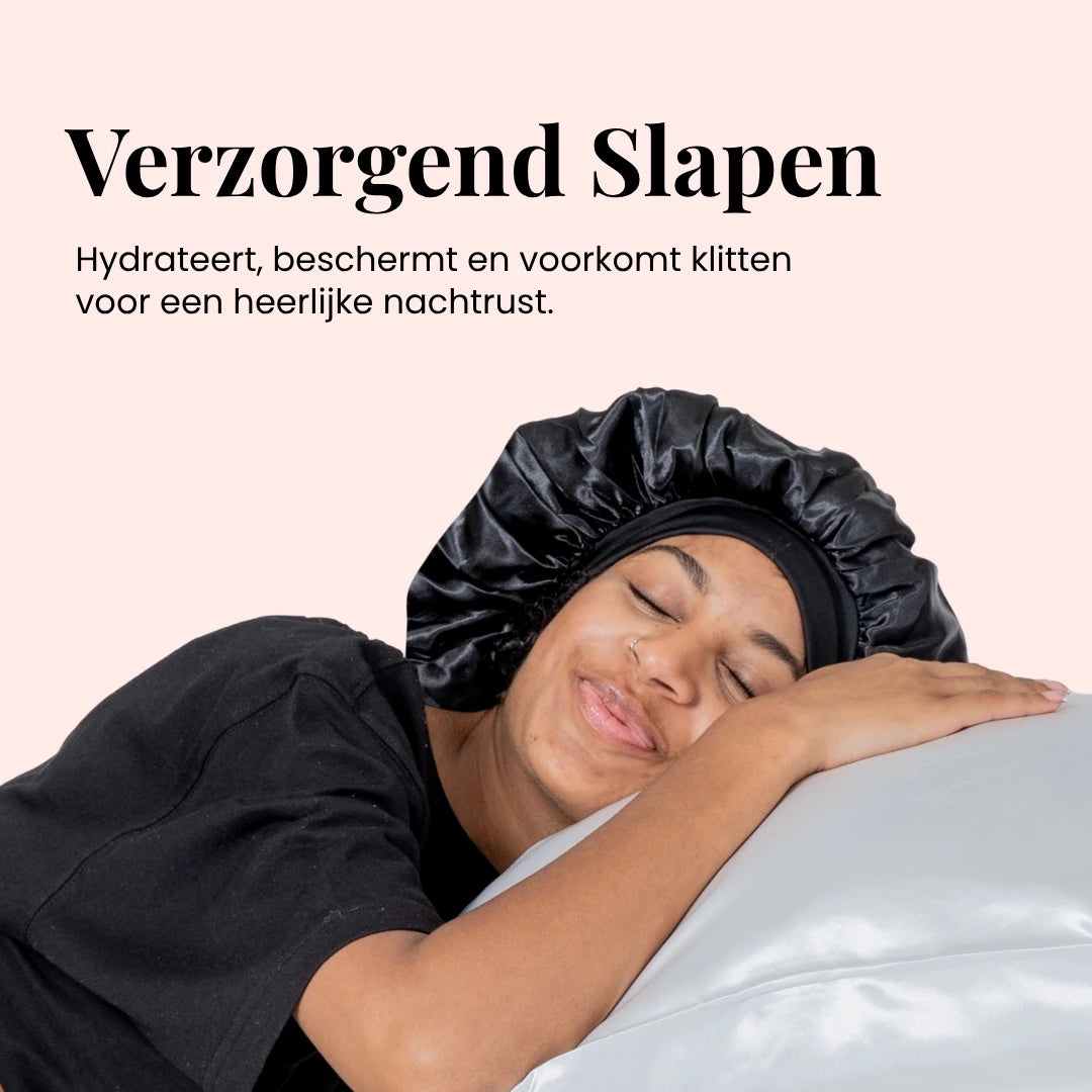 Satijnen slaapmuts geschikt voor alle haartypes en lengtes.