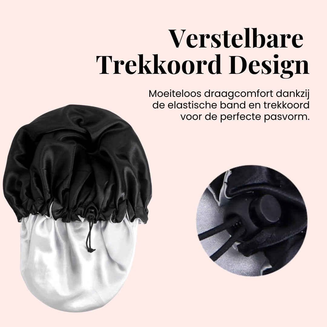 Beyeza dubbele laag slaapmuts in zwart en lichtgroen ontwerp.