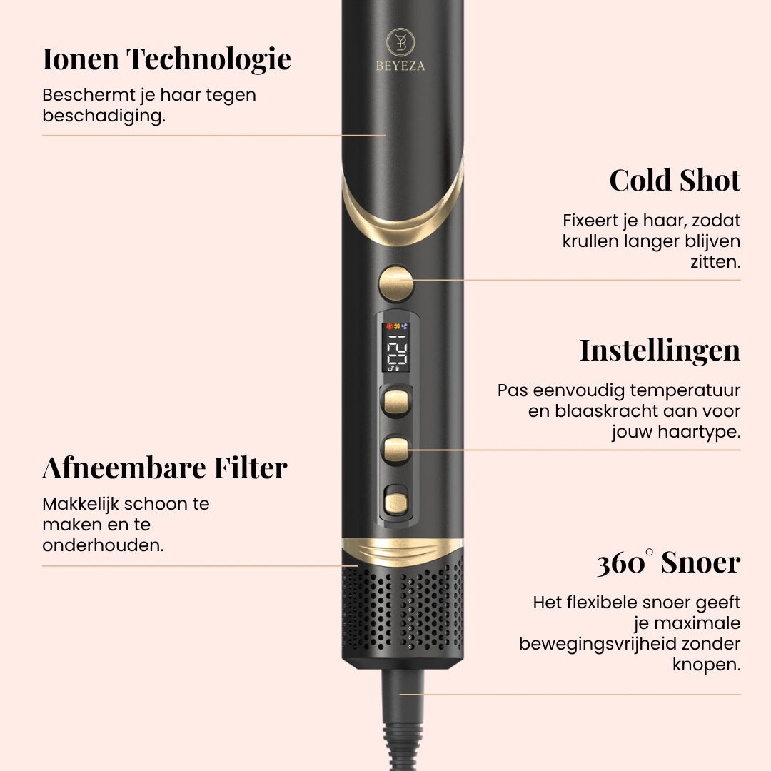 Innovatieve multistyler met koude luchtfunctie voor langdurige haarstijlen.