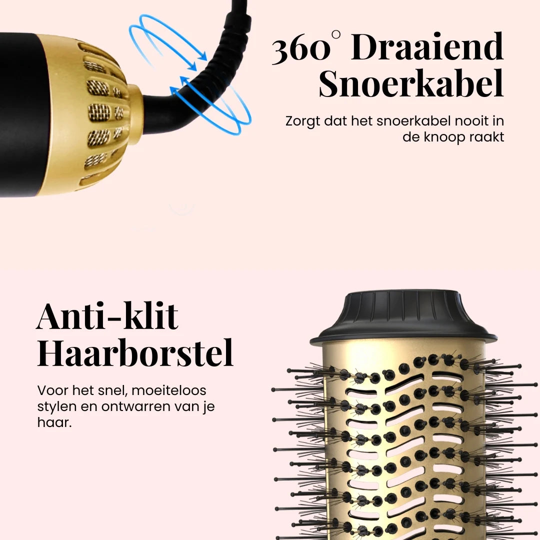 Beyeza föhnborstel met drie temperatuurstanden voor elk haartype.