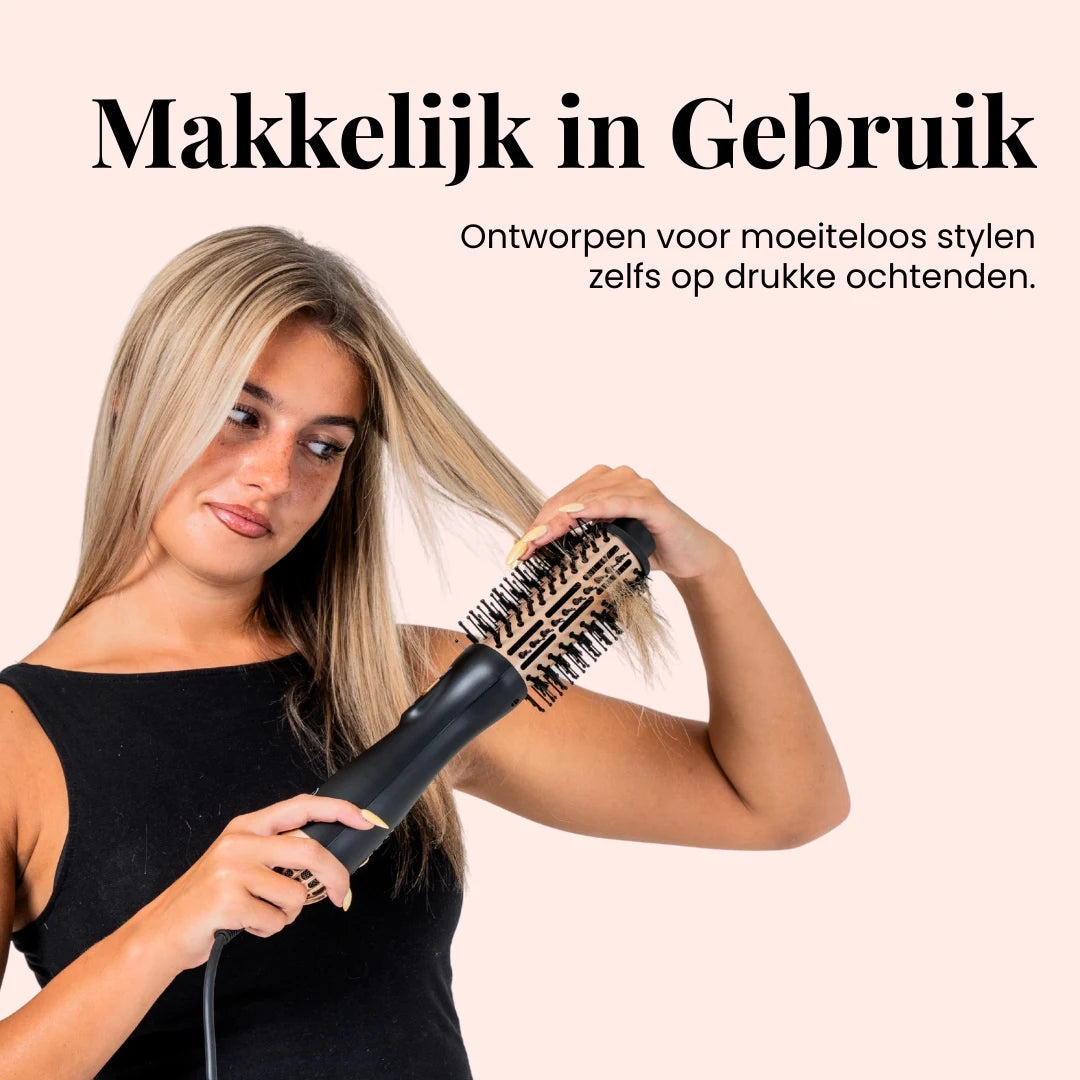 Beyeza haarstyling borstel droogt en styled haar in één beweging.