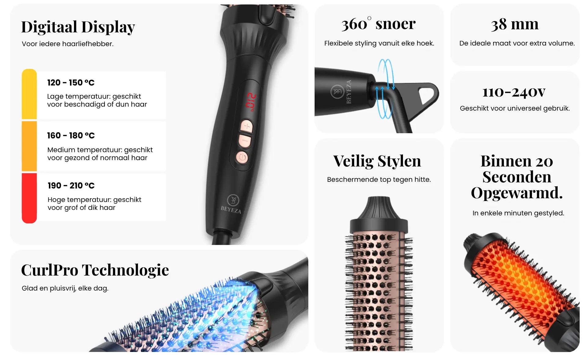 Haarstylingborstel met warme lucht en antistatische werking