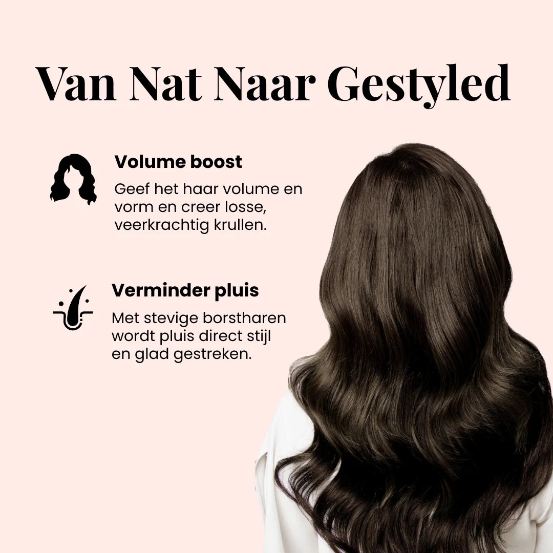 Keramische föhnborstel met nylon borstelharen voor zijdezacht haar.