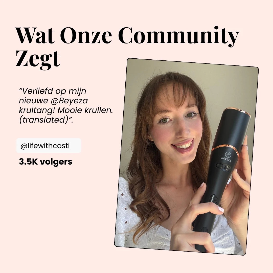Automatische haarstyling krultang met haarklemmen en handige opbergtas.