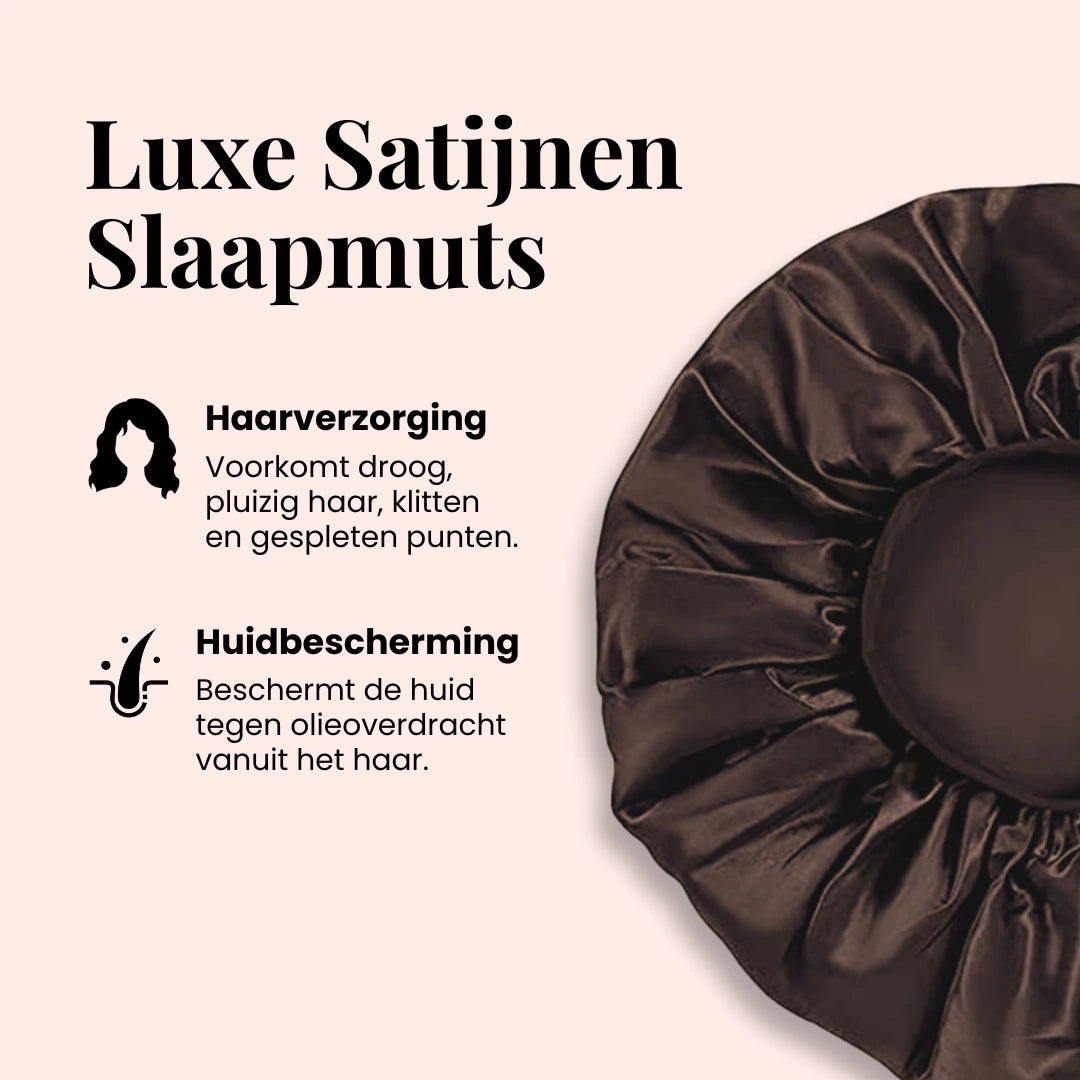Satijnen slaapmuts voorkomt pluizig haar en houdt je kapsel langer mooi