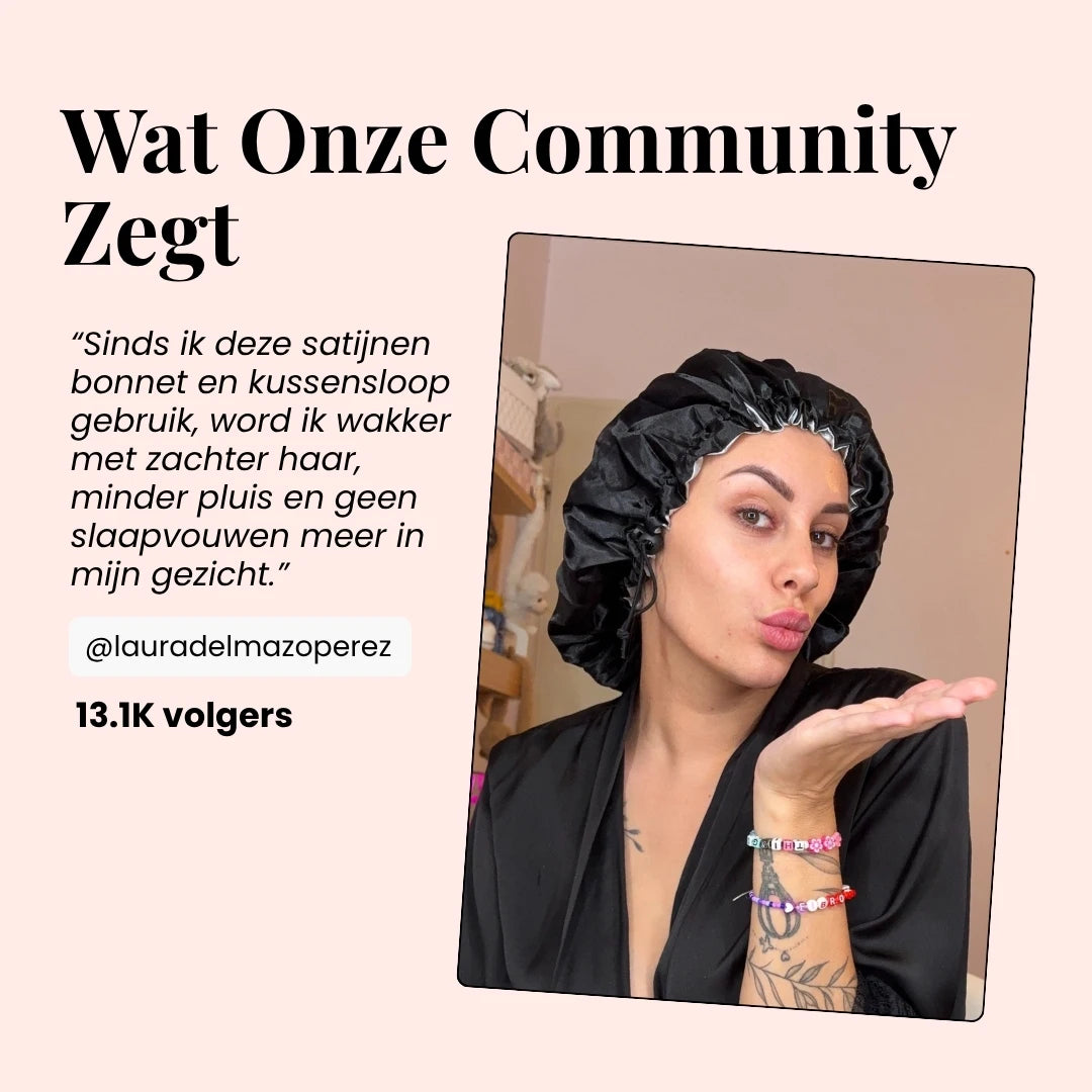 Beyeza satijnen slaapmuts set in zwart en lichtgroen.