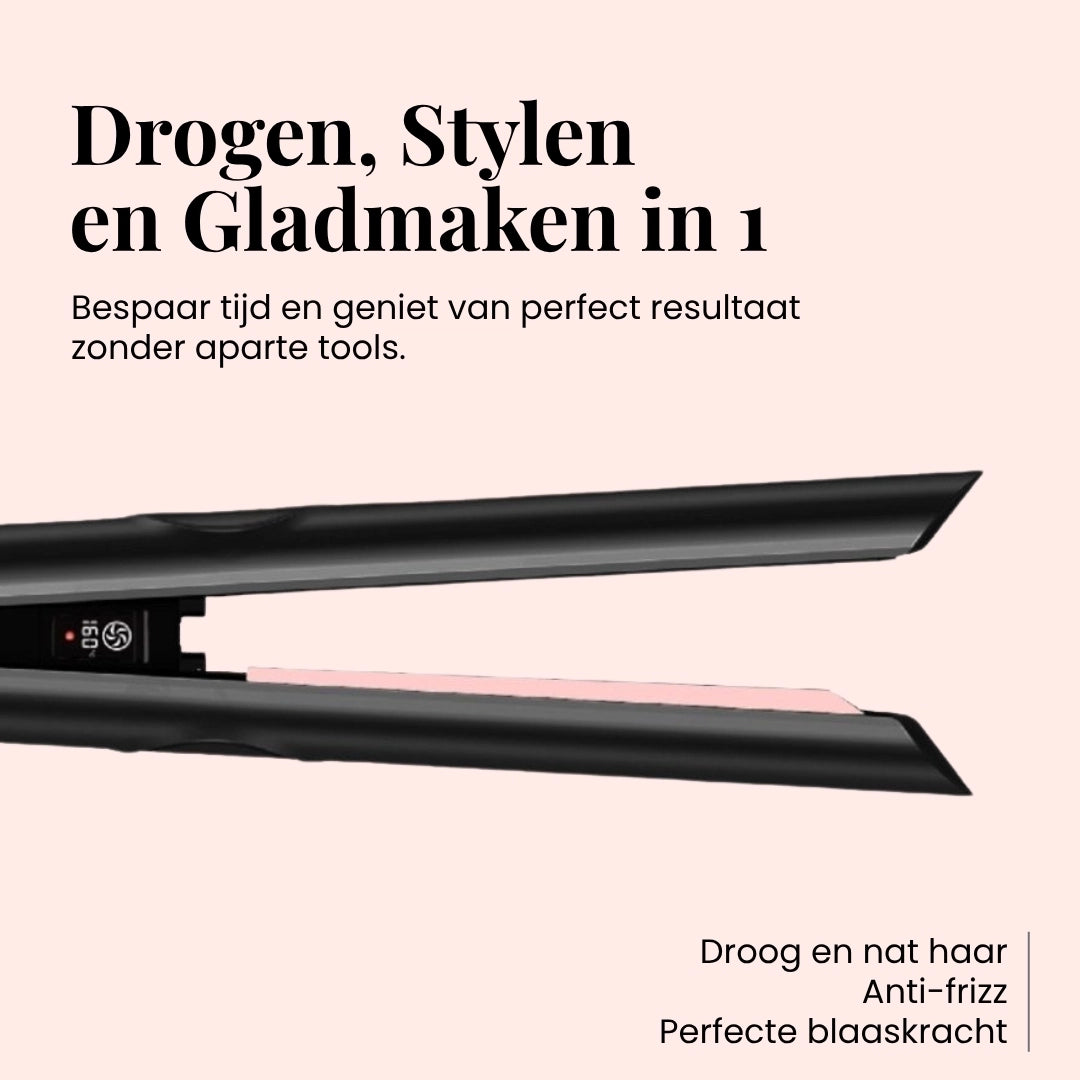 Beyeza 3-in-1 stijltang met luchtstroomtechnologie voor pluisvrij en glanzend haar.